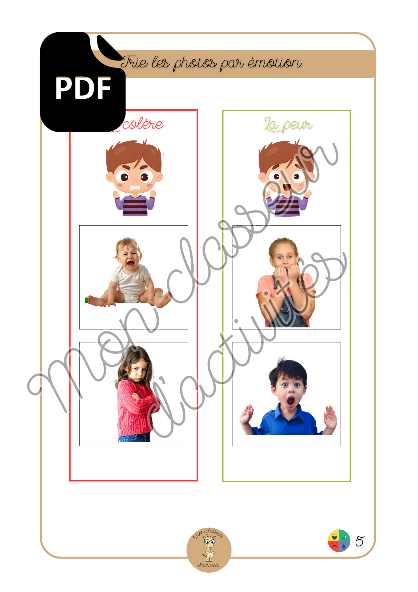 PDF - Les émotions - Fiche 5 "Trie les photos par émotion(partie2)"