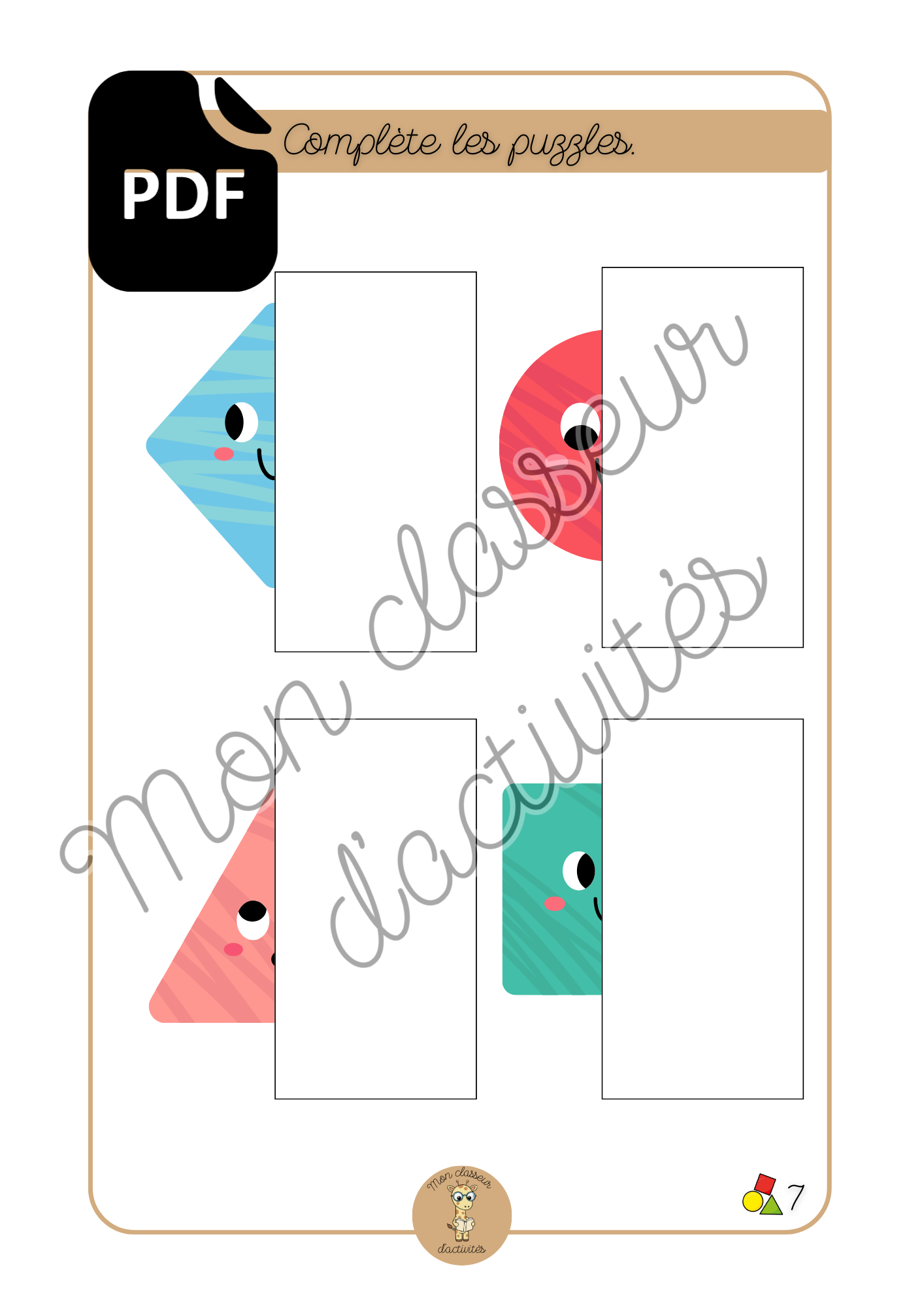 PDF - Les formes - Fiche 7 "Complète les puzzles"