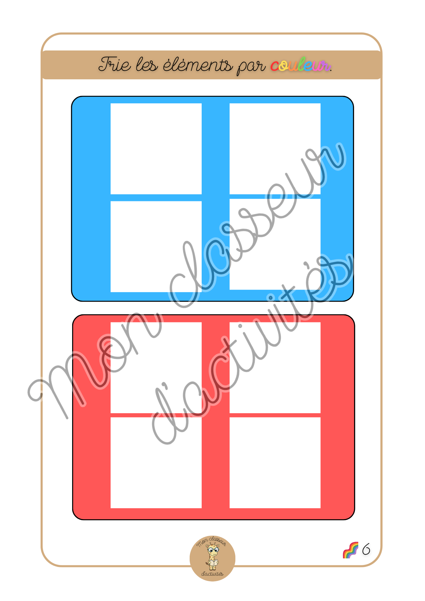 Les couleurs - Fiche 6 "Trie les éléments par couleur"