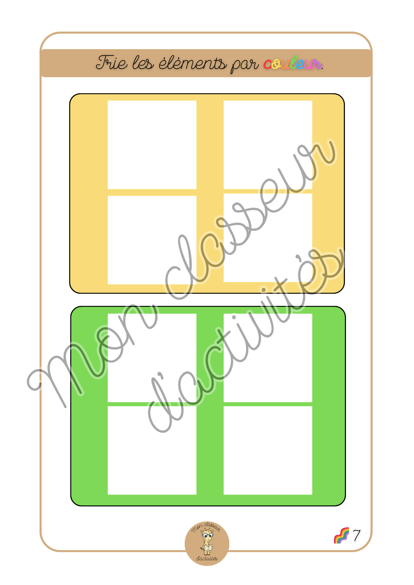 Les couleurs - Fiche 7 "Trie les éléments par couleur"