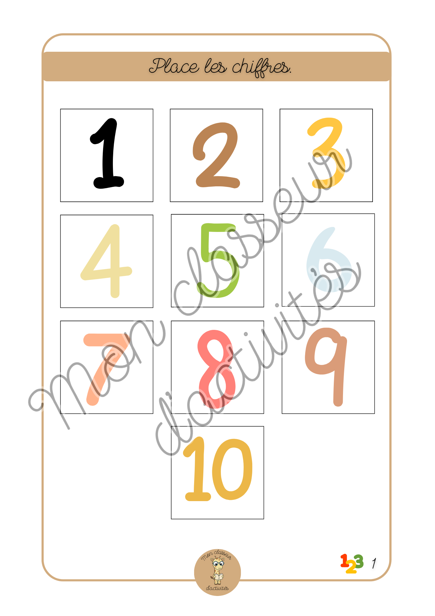 Les chiffres - Fiche 1 "Place les chiffres"