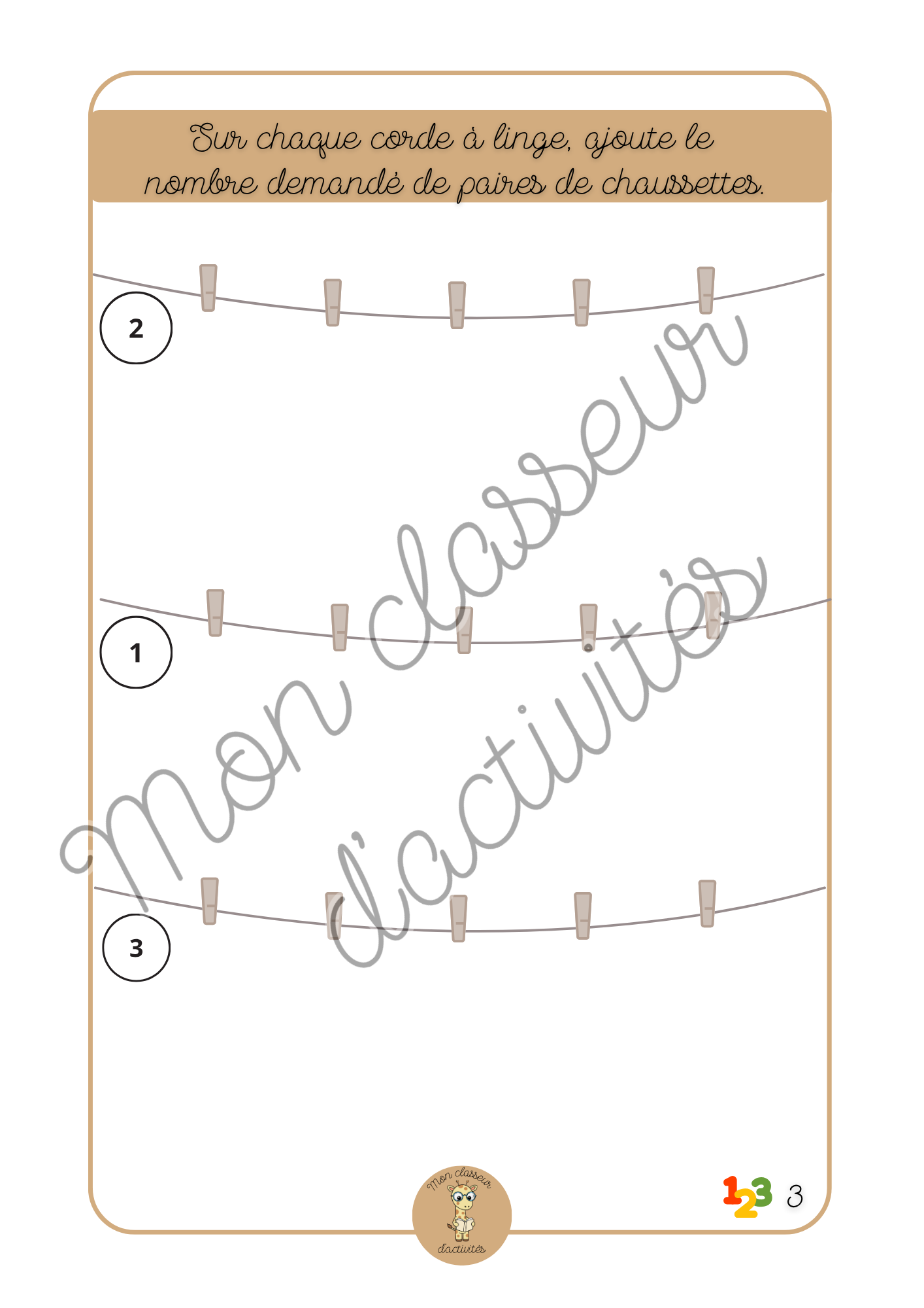 Les chiffres - Fiche 3 "Ajoute les paires de chaussettes"
