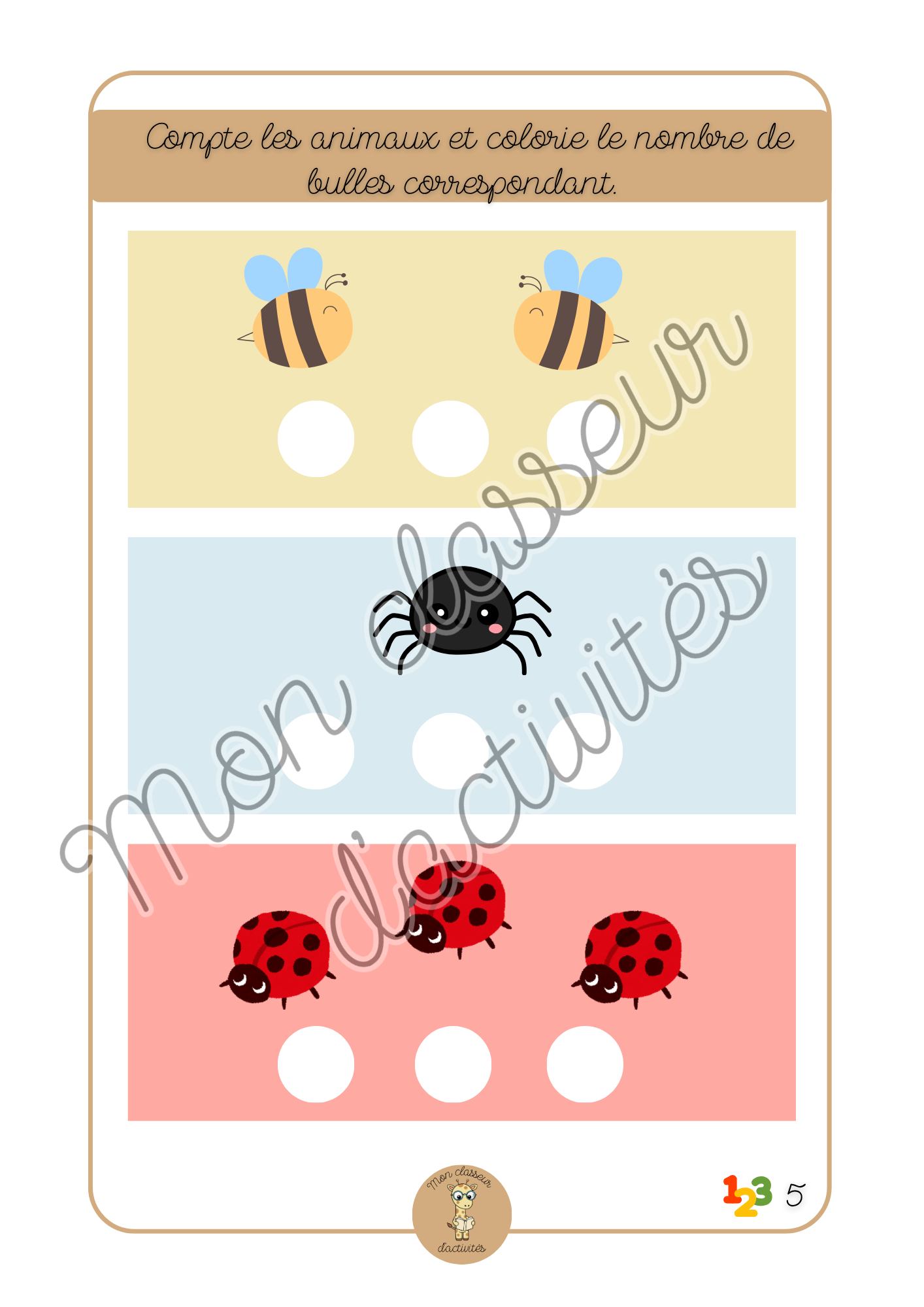 Les chiffres - Fiche 6 "Compte et colorie le nombre de bulles correspondant"
