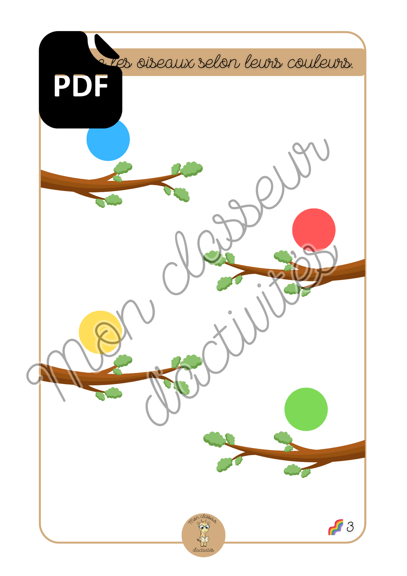 PDF - Les couleurs - Fiche 3 "Place les oiseaux selon leurs couleurs"