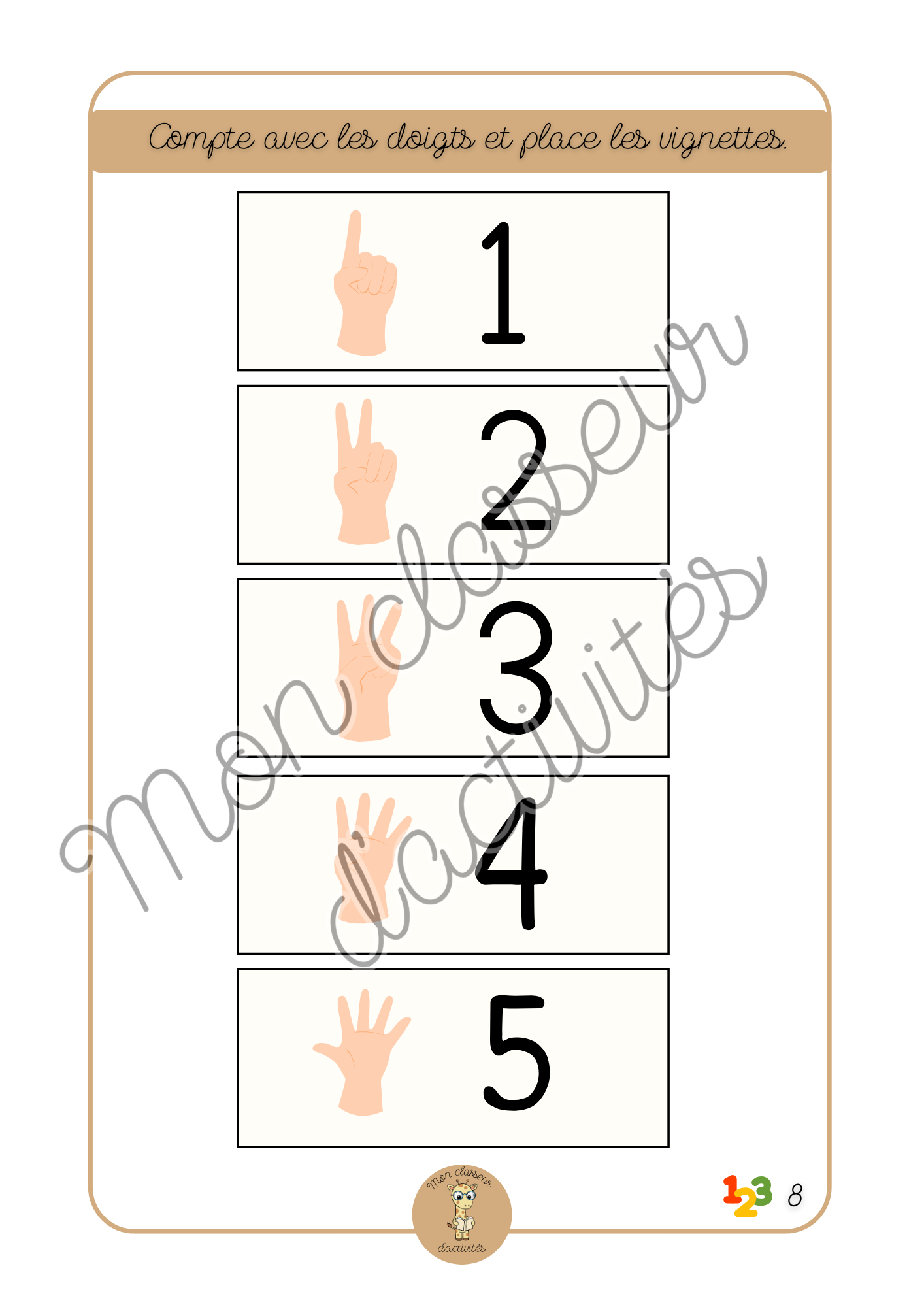 Les chiffres - Fiche 9 "Compte avec les doigts"