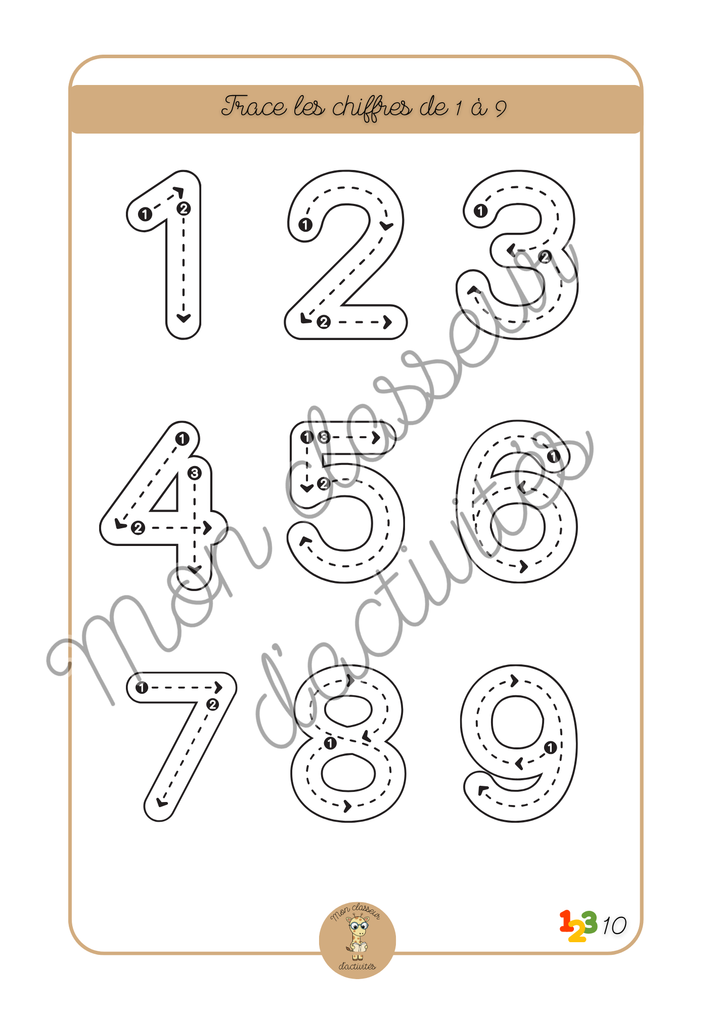Les chiffres - Fiche 11 "Trace les chiffres de 1 à 10"