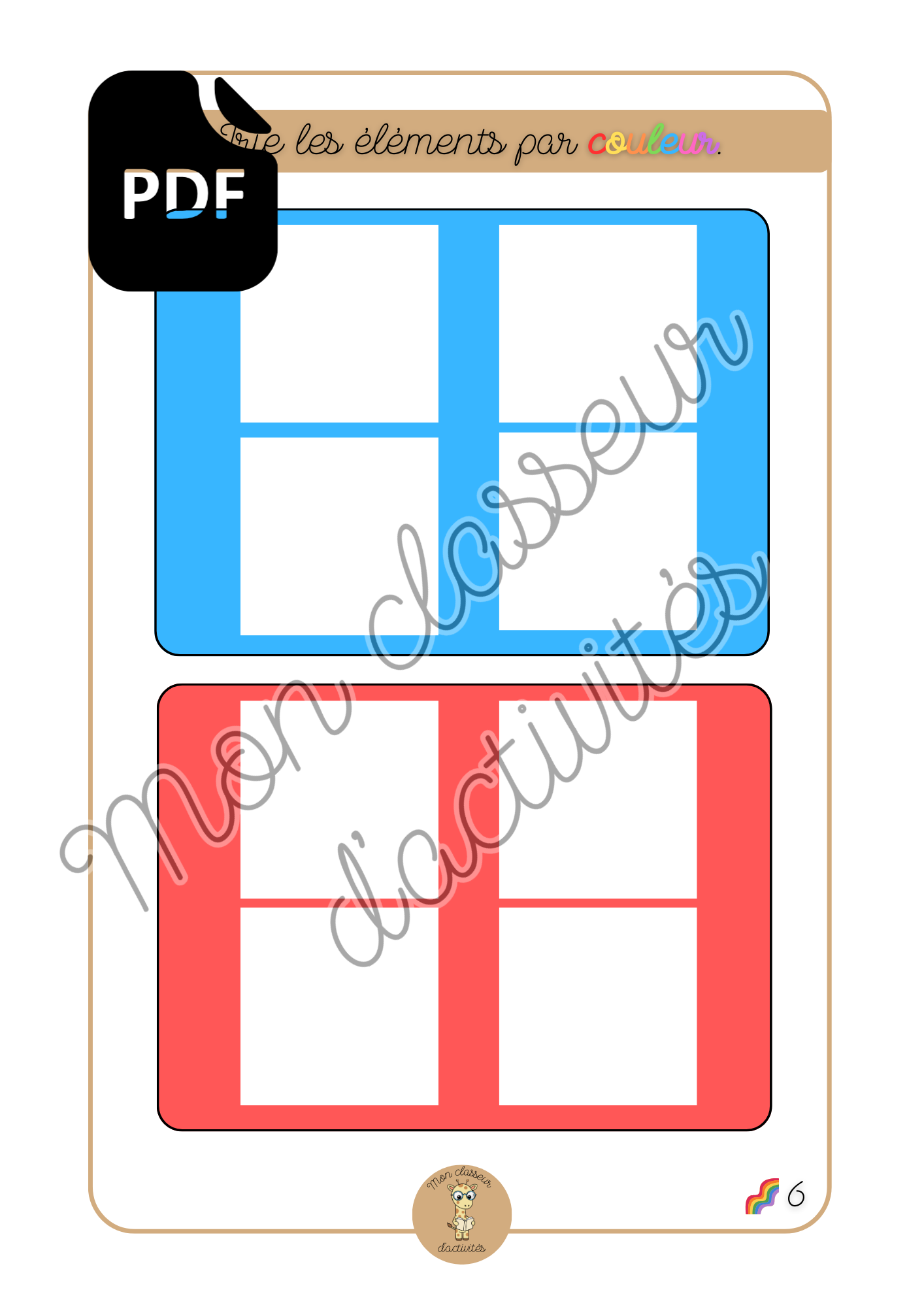 PDF - Les couleurs - Fiche 6 "Trie les éléments par couleur"