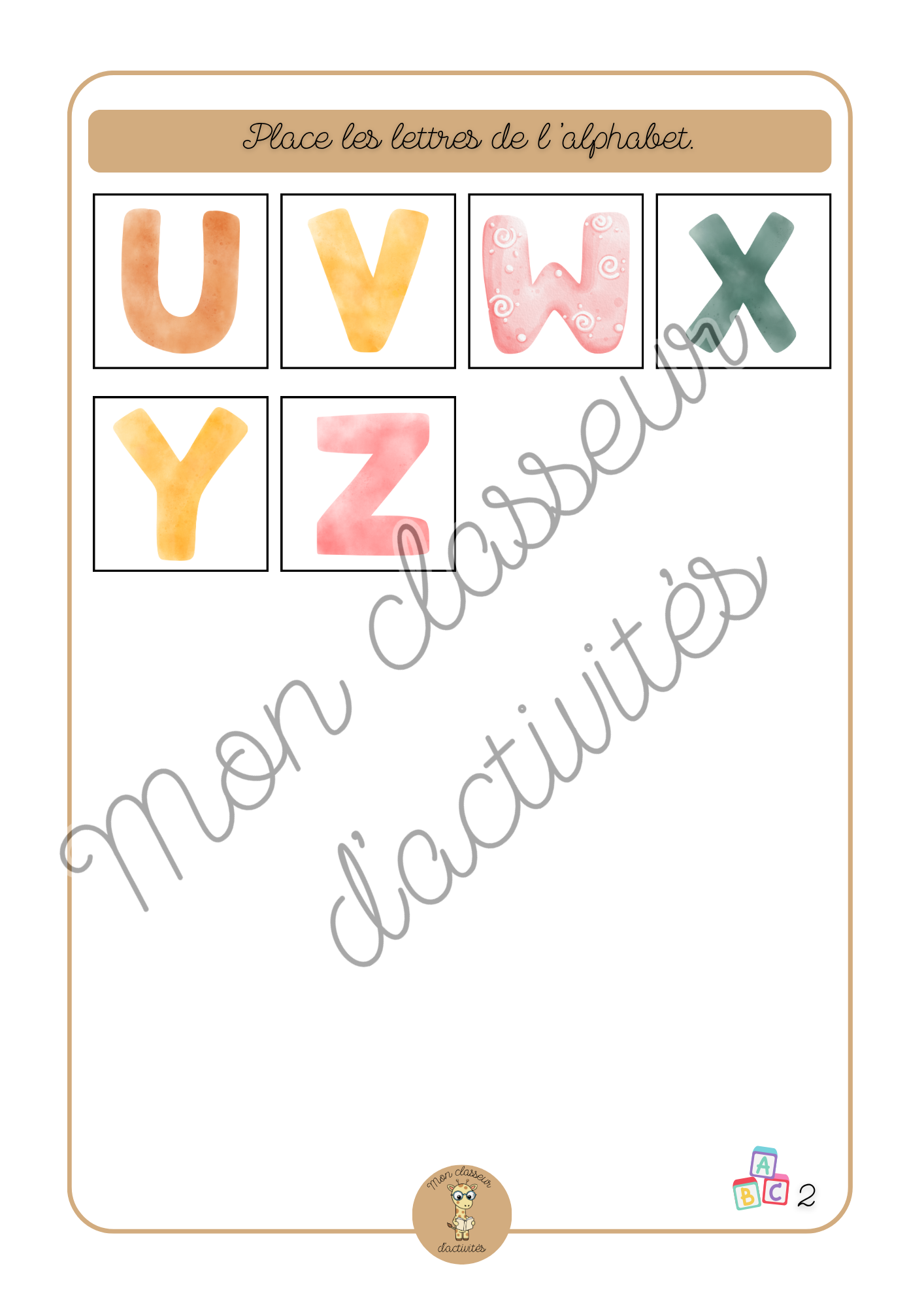 L'alphabet - Fiche 2 "Place les lettres de l'alphabet (Partie 2)"