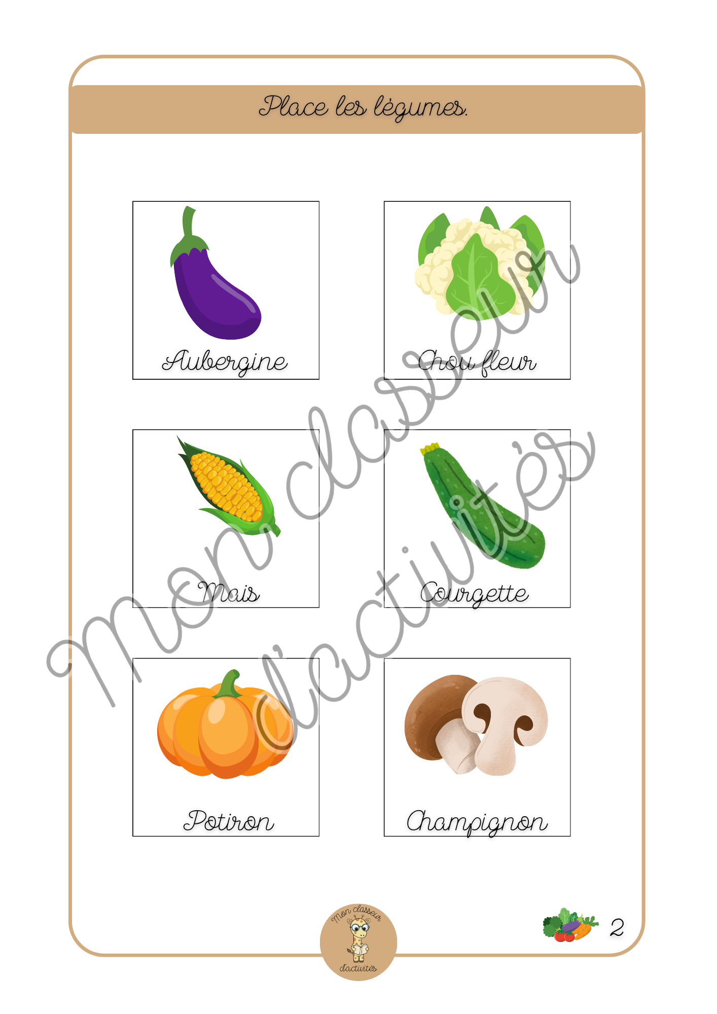 Les fruits et légumes - Fiche 2 "Place les légumes (Partie2)"