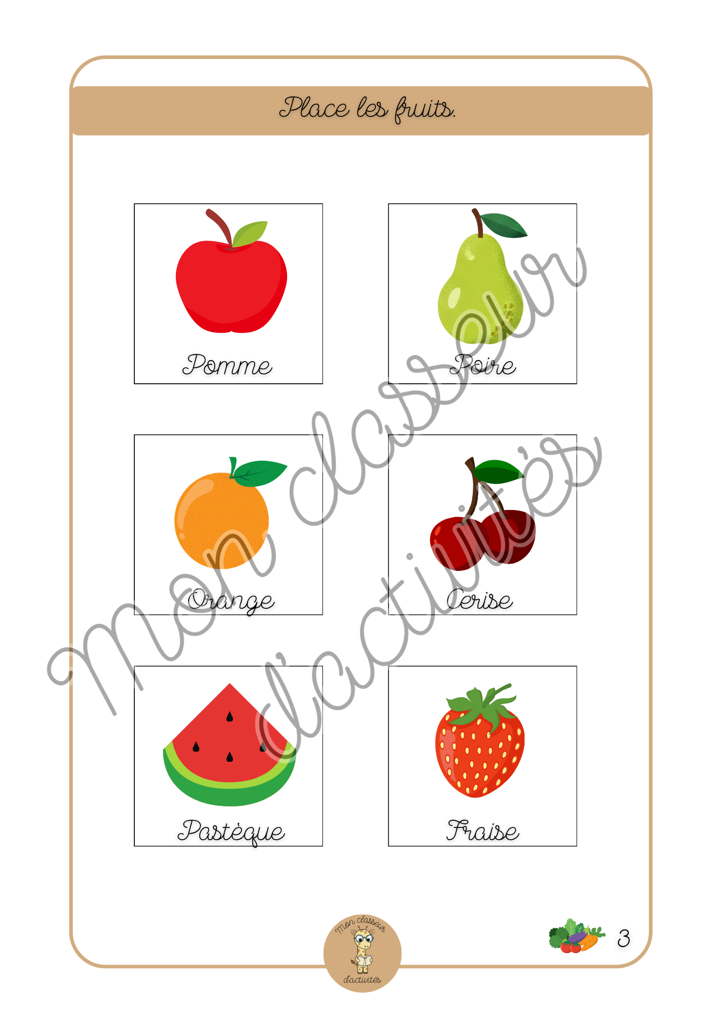 PDF - Les fruits et légumes - Fiche 3 "Place les fruits (partie1)"