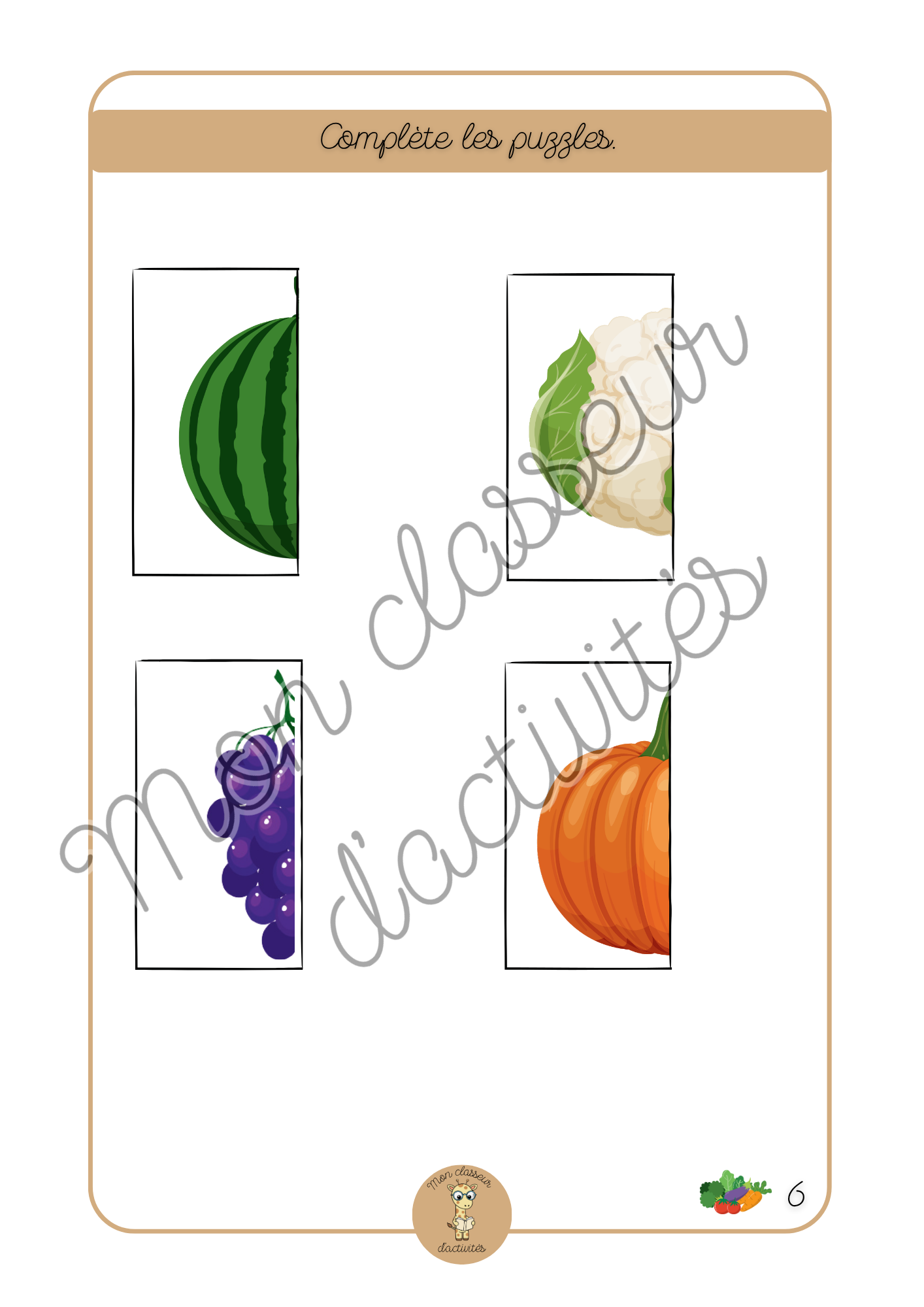 PDF - Les fruits et légumes - Fiche 6 "Complète les puzzles"