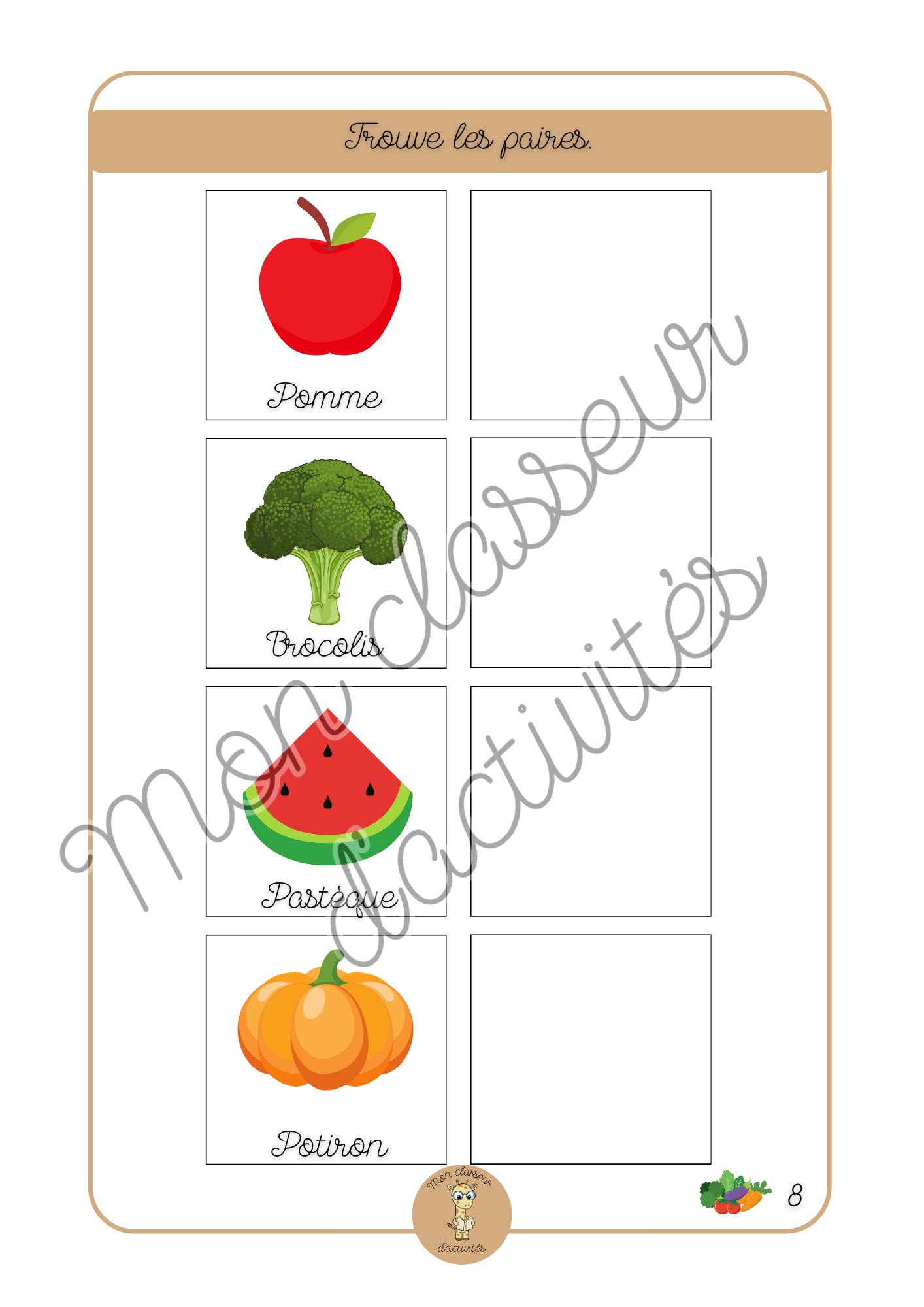 Les fruits et légumes - Fiche 8 "Trouve les paires"