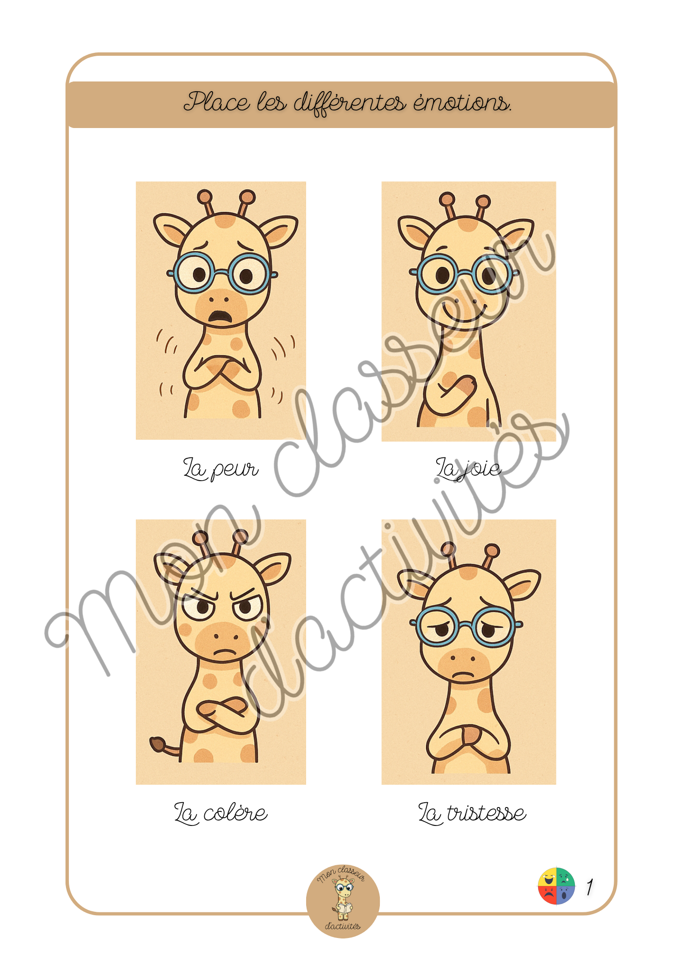 Les émotions - Fiche 1 "Place les différentes émotions"