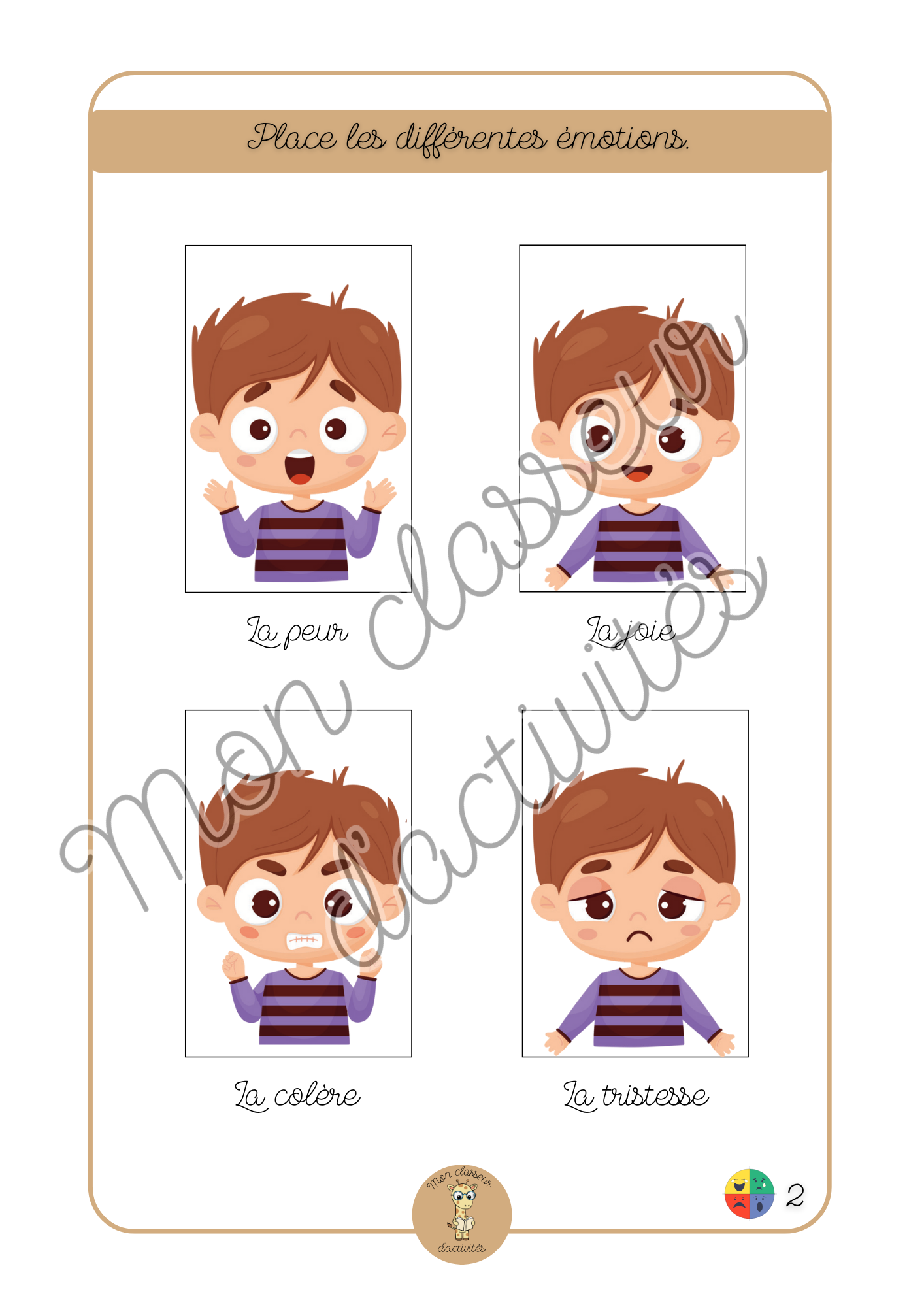 Les émotions - Fiche 2 "Place les différentes émotions"