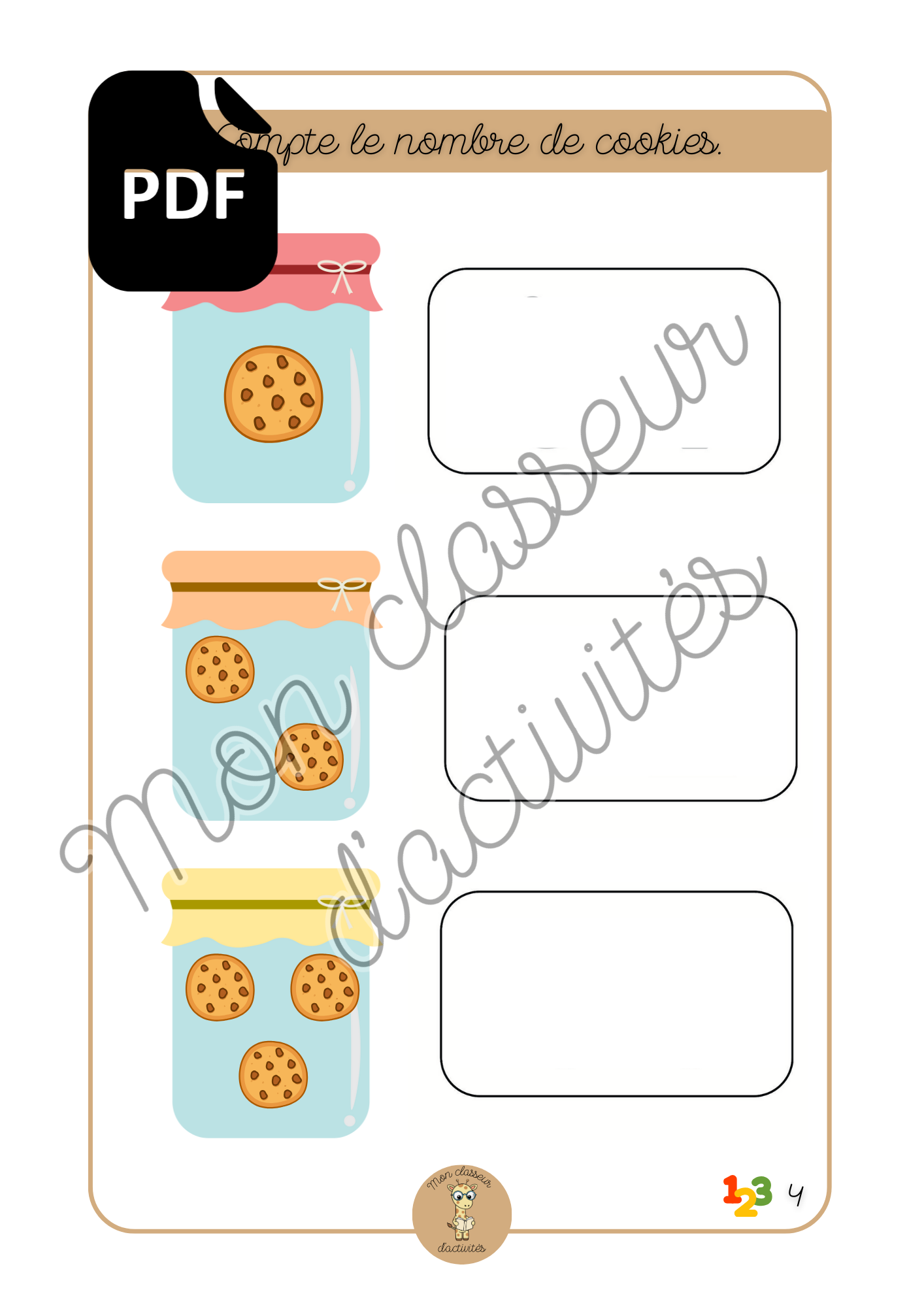 PDF - Les chiffres - Fiche 4 "Compte le nombre de cookies"