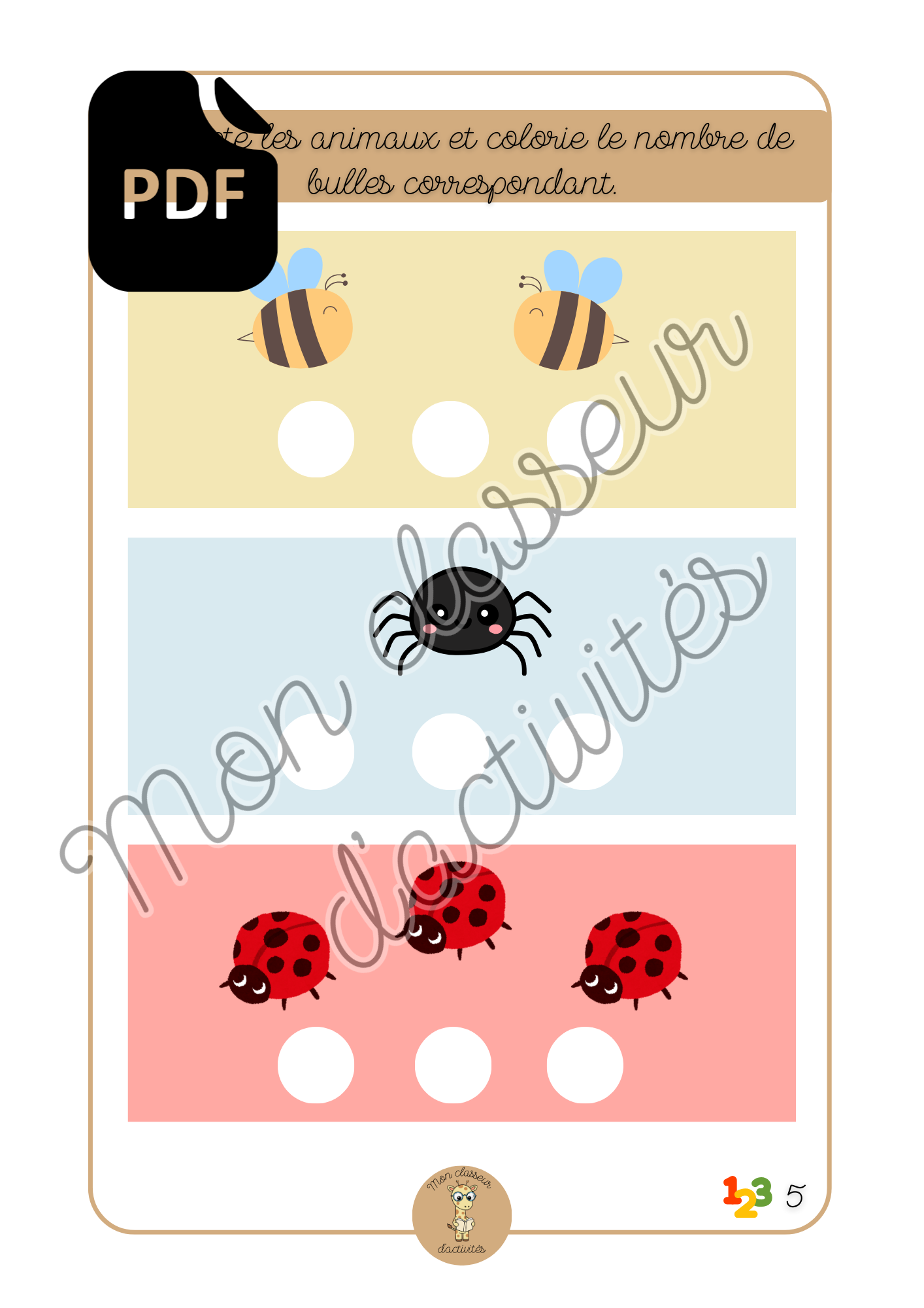 PDF - Les chiffres - Fiche 6 "Compte et colorie le nombre de bulles correspondant"