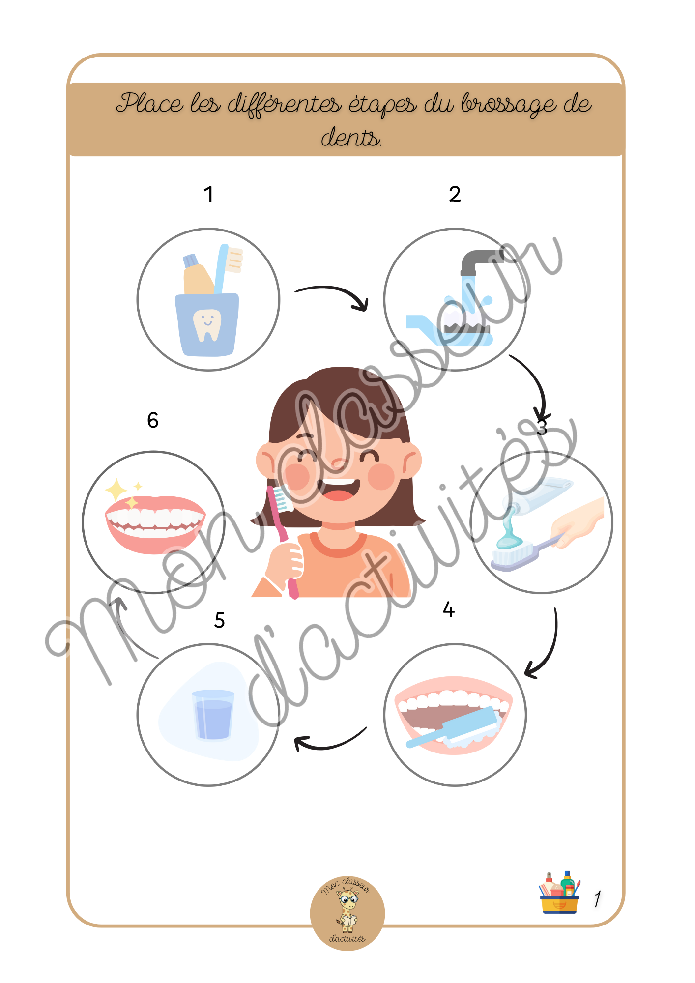 Hygiène - Fiche 1 "Place les différentes étapes du brossage de dents"
