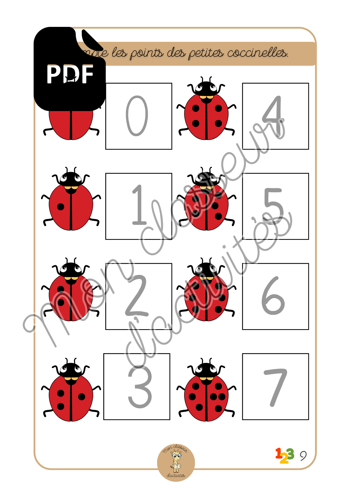 PDF - Les chiffres - Fiche 10 "Compte les points des petites coccinelles"