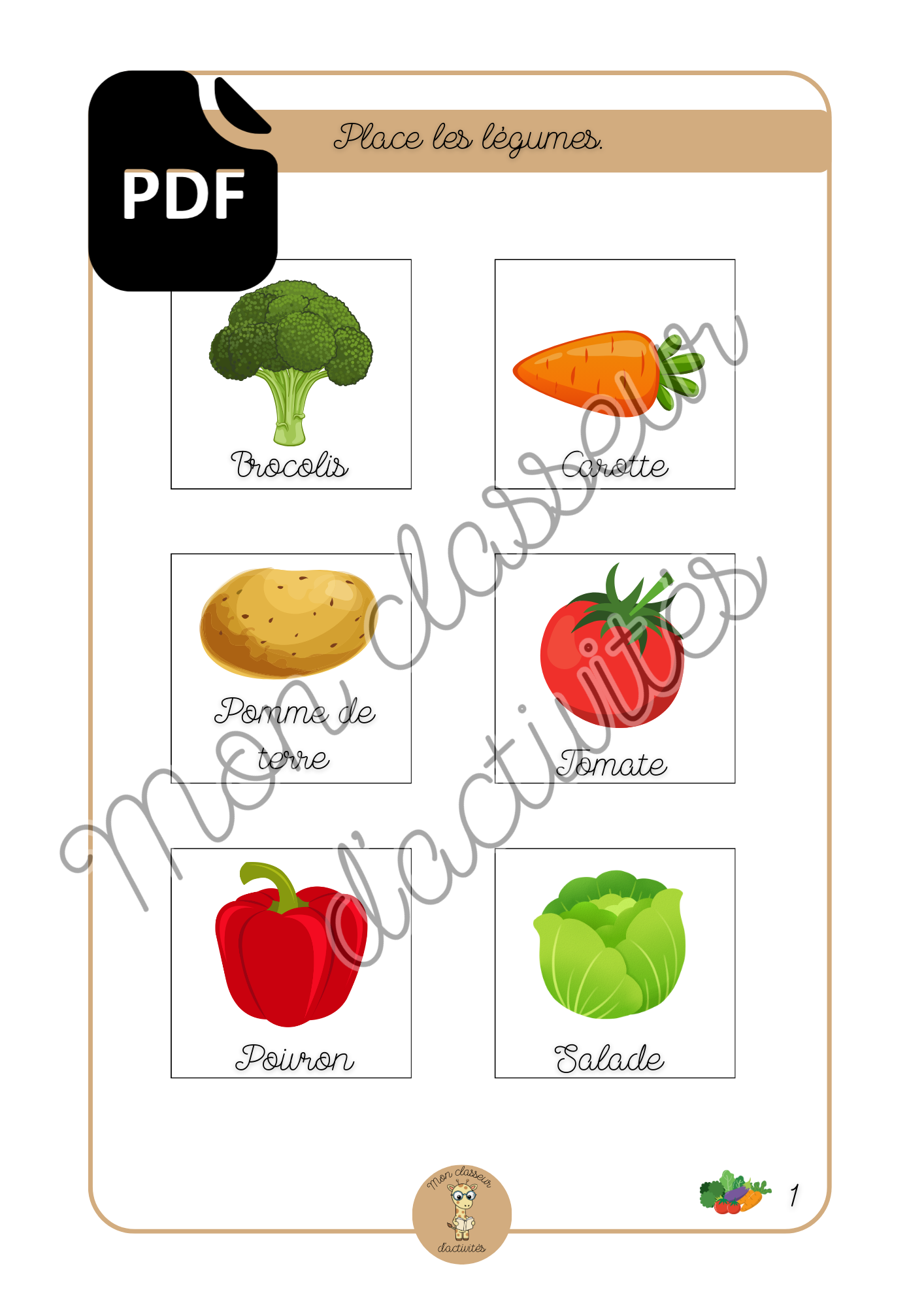 PDF - Les fruits et légumes - Fiche 1 "Place les légumes (partie1)"