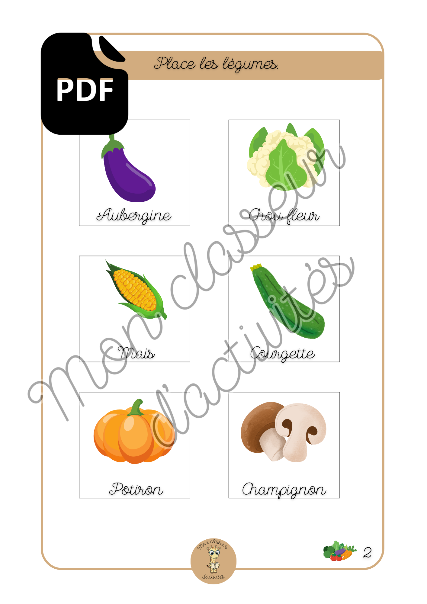 PDF - Les fruits et légumes - Fiche 2 "Place les légumes (Partie2)"
