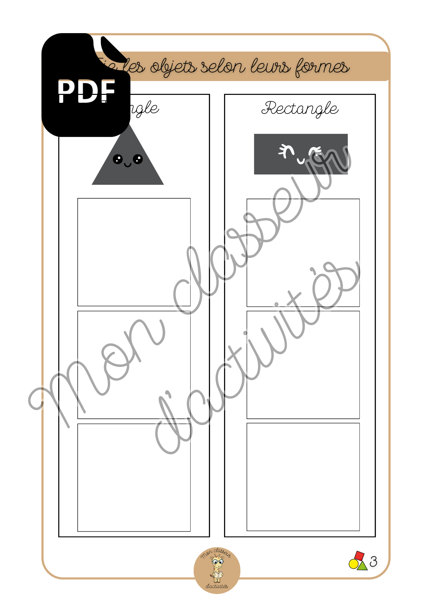 PDF - Fiche 3 - Les formes "Trie les formes (triangle et rectangle)"