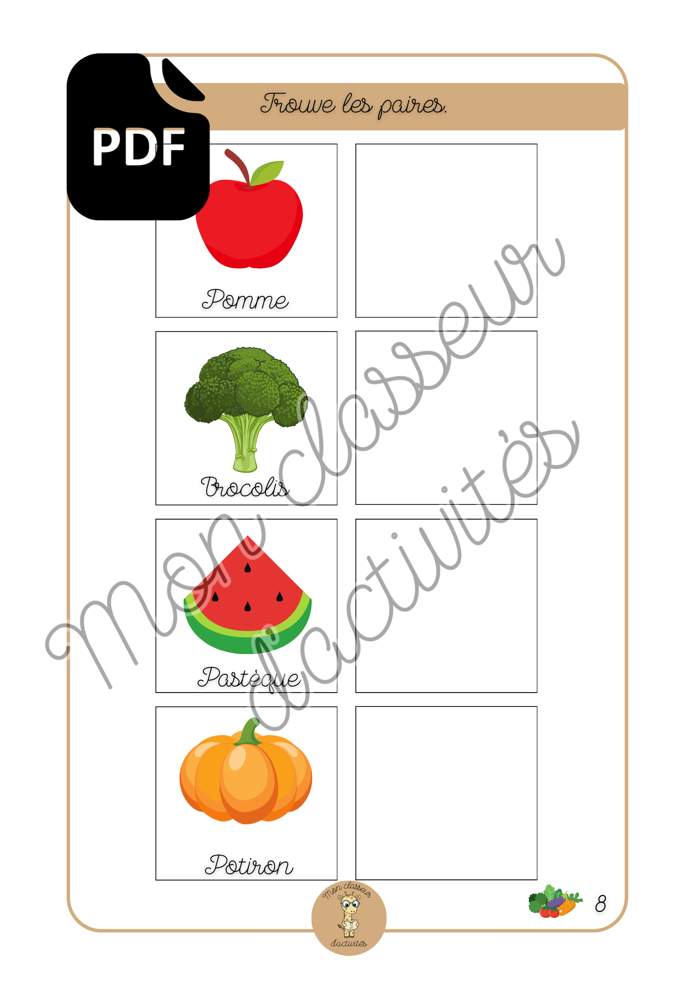 PDF - Les fruits et légumes - Fiche 8 "Trouve les paires"