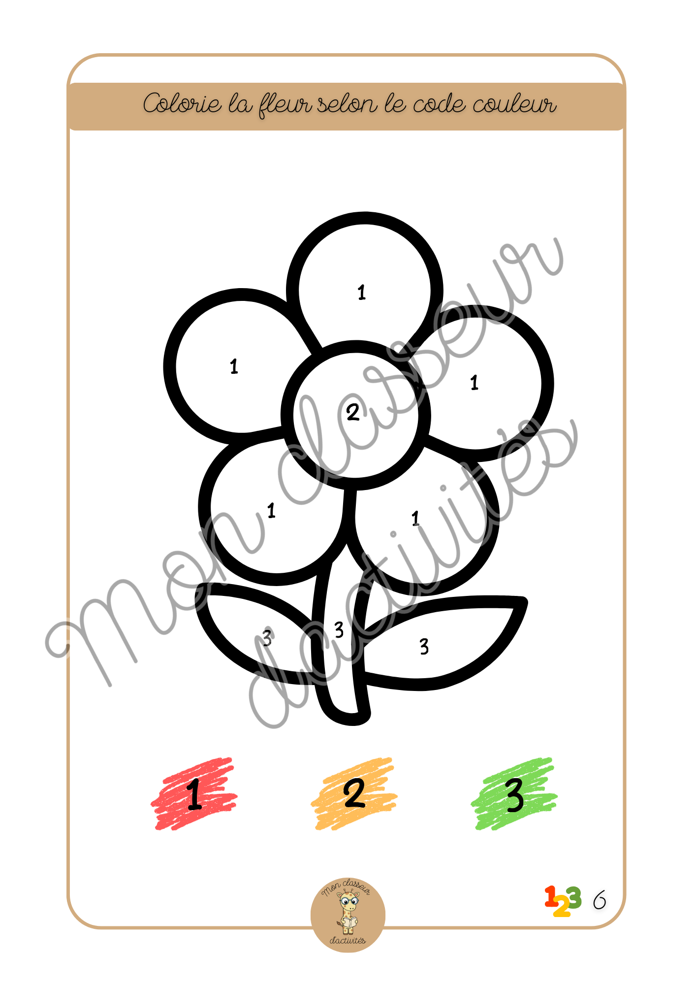 Les chiffres - Fiche 7 "Colorie selon le code couleur"